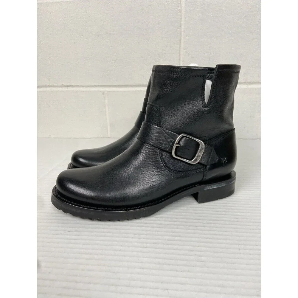 NEW Frye Veronica Women's Black Leather Buckled Bootie Waterproof Biker‎ Boots